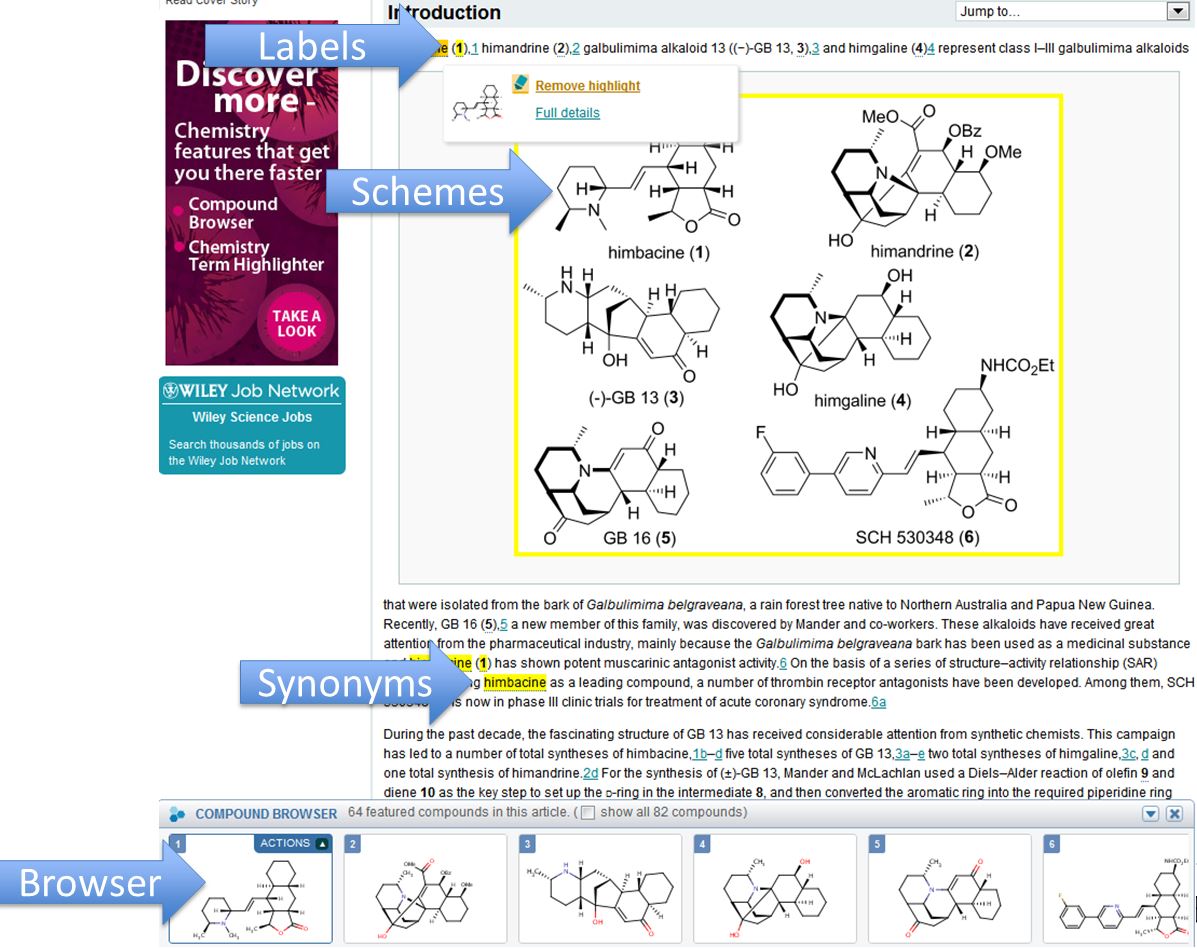 Wiley Functional Chemistry site highlighting the relationship between schemes, labels, and text.